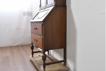 イギリスアンティーク　オーク材　小振りなビューローブックケース　(R-087015)