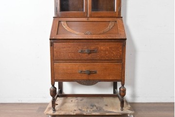 イギリスアンティーク　オーク材　小振りなビューローブックケース　(R-087015)