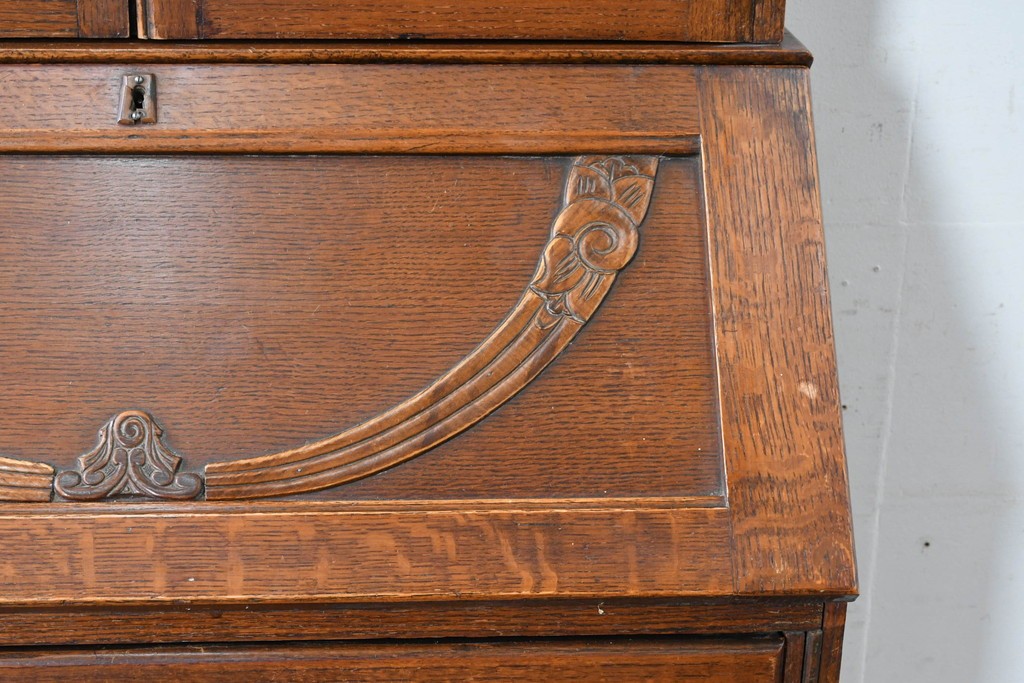 イギリスアンティーク　オーク材　小振りなビューローブックケース　(R-087015)