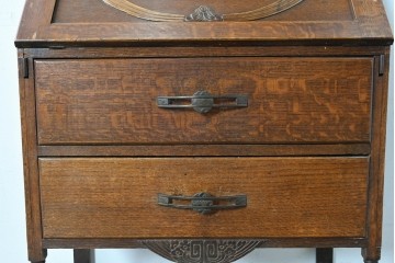 イギリスアンティーク　オーク材　小振りなビューローブックケース　(R-087015)