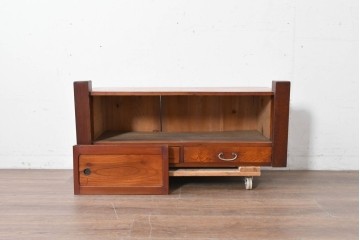 和製ヴィンテージ　両端の力強い柱状の意匠がアクセントの引き出し付き置き床　(R-087017)