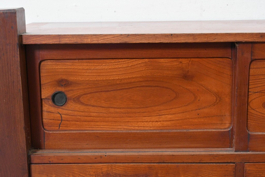 和製ヴィンテージ　両端の力強い柱状の意匠がアクセントの引き出し付き置き床　(R-087017)