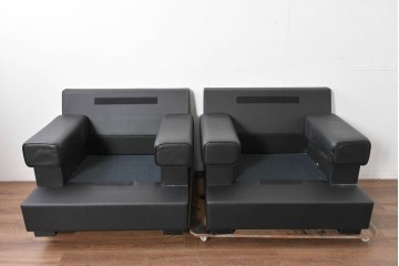 中古　美品　天童木工 最高級ライン　どっしりとしたボリューム感が魅力のT-7230WB-BLイージーチェア2脚セット　定価(2脚合計)約200万円　(R-087023)