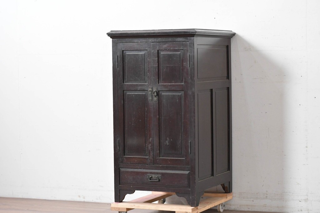 和製アンティーク　薄型引き出しが並ぶレコードケース　(R-087025)