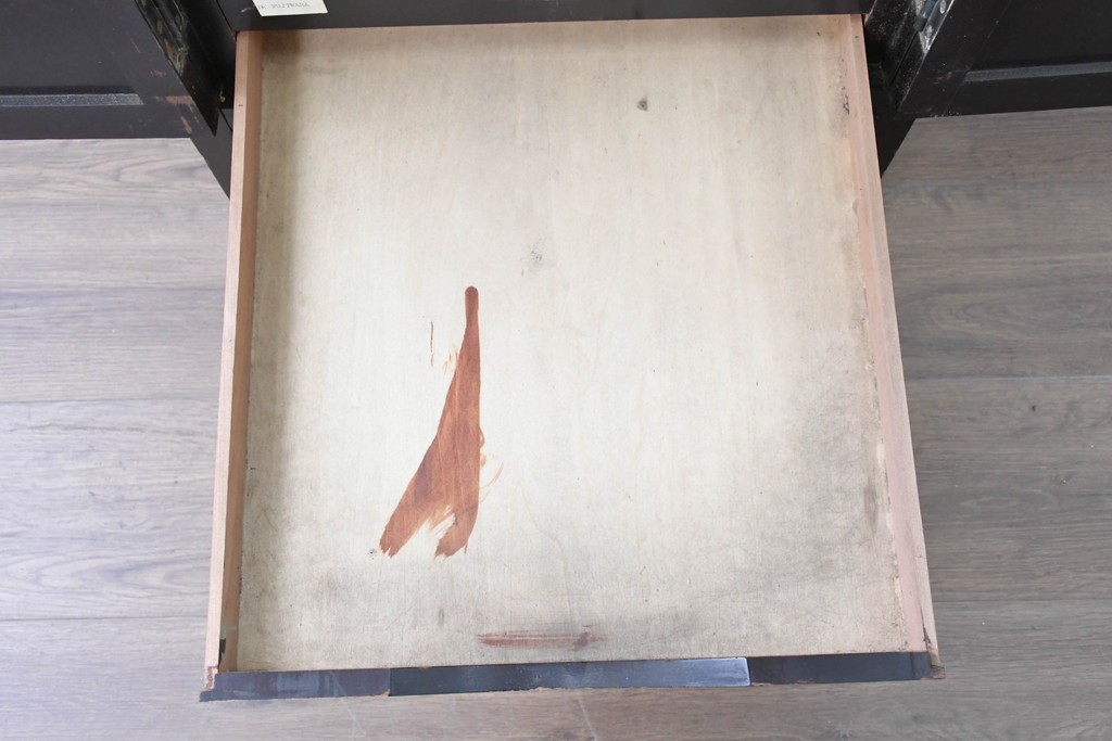 和製アンティーク　薄型引き出しが並ぶレコードケース　(R-087025)