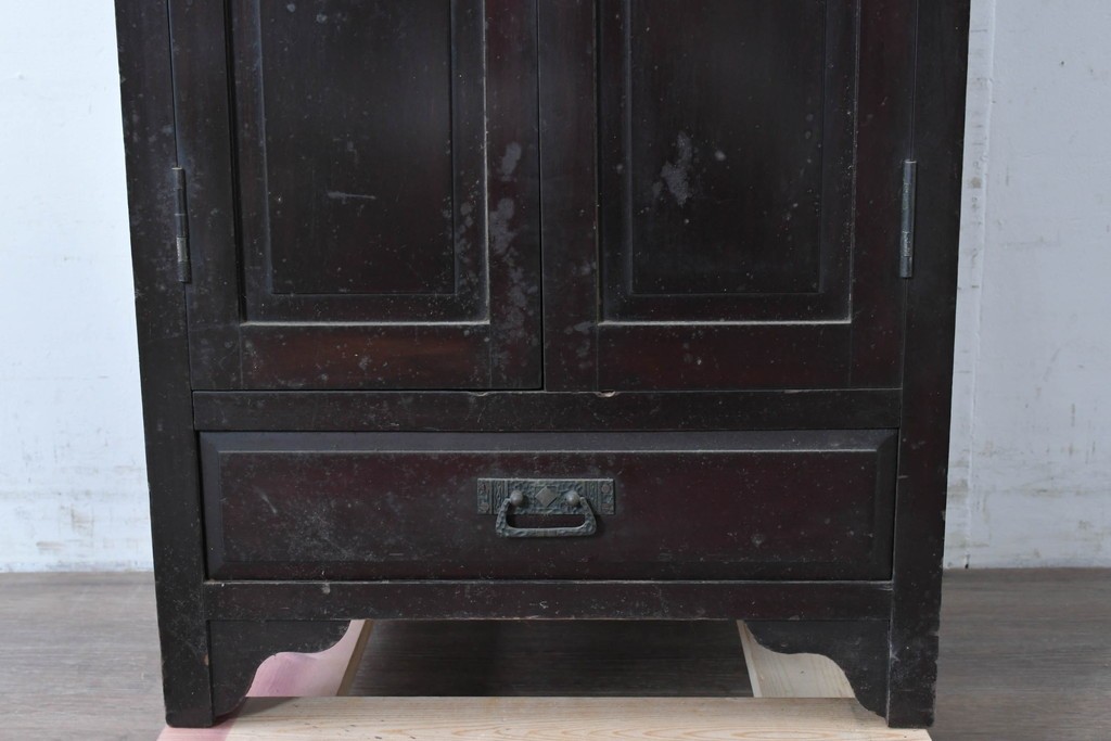 和製アンティーク　薄型引き出しが並ぶレコードケース　(R-087025)