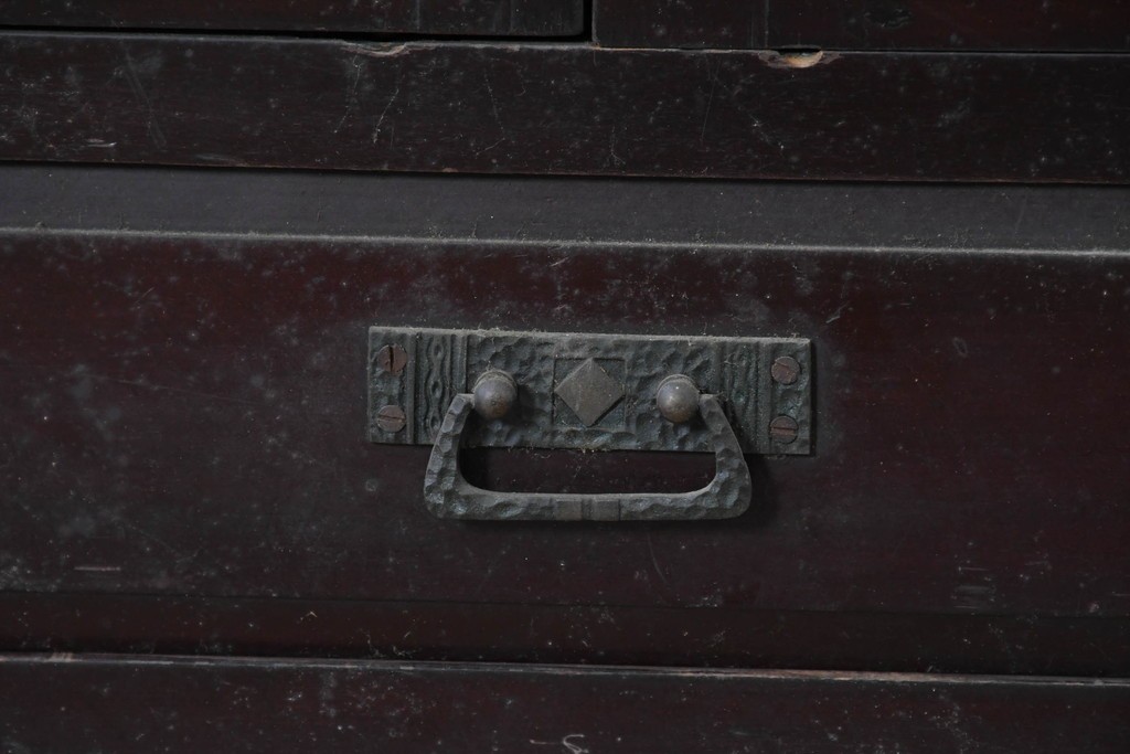 和製アンティーク　薄型引き出しが並ぶレコードケース　(R-087025)