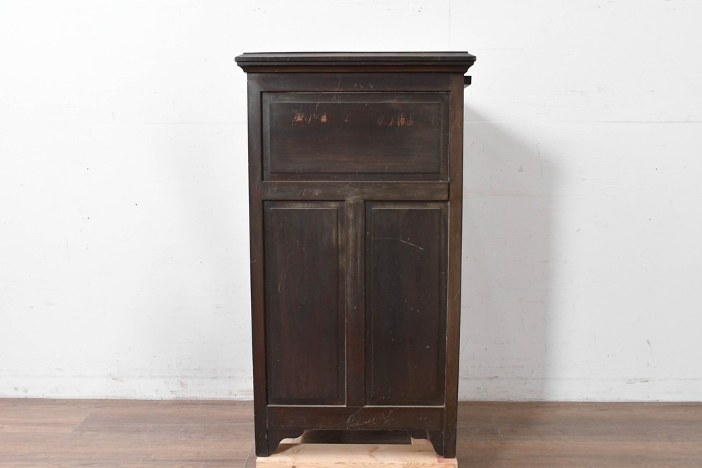 和製アンティーク　薄型引き出しが並ぶレコードケース　(R-087025)