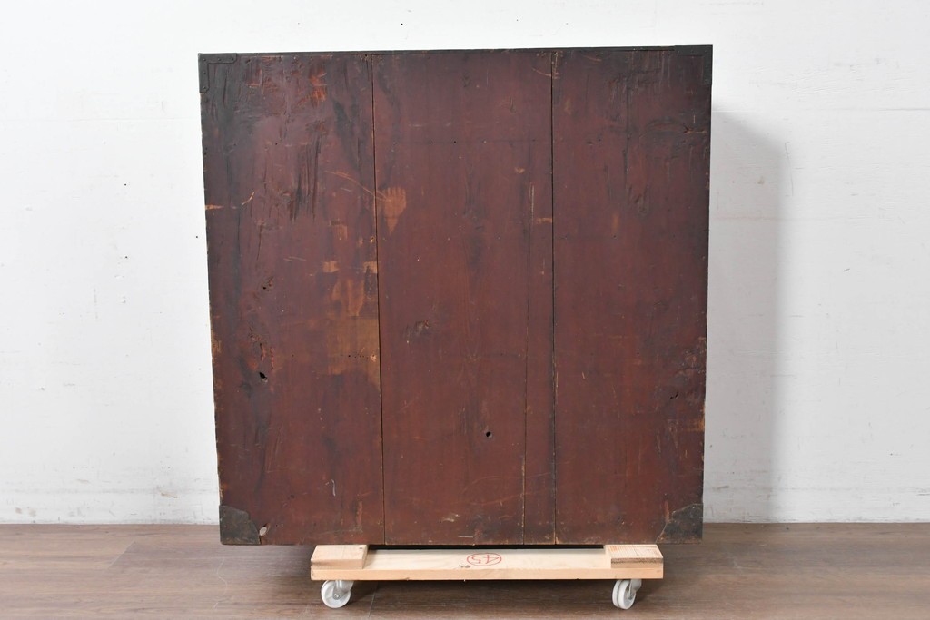 和製アンティーク　明治大正期　前面欅(ケヤキ)材　重厚な鉄金具と横桟戸が存在感を放つ松本帳場箪笥　(R-087027)