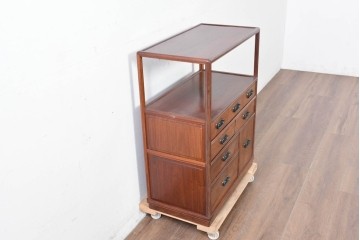 和製ヴィンテージ　力峯作　総紫檀(シタン)材　内部(桐材)　引き出し8杯付きで収納力も抜群の飾り棚　定価推定約60万円　(R-087028)