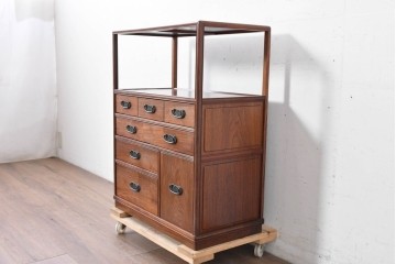 和製ヴィンテージ　力峯作　総紫檀(シタン)材　内部(桐材)　引き出し8杯付きで収納力も抜群の飾り棚　定価推定約60万円　(R-087028)