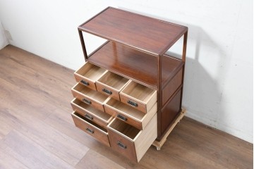 和製ヴィンテージ　力峯作　総紫檀(シタン)材　内部(桐材)　引き出し8杯付きで収納力も抜群の飾り棚　定価推定約60万円　(R-087028)