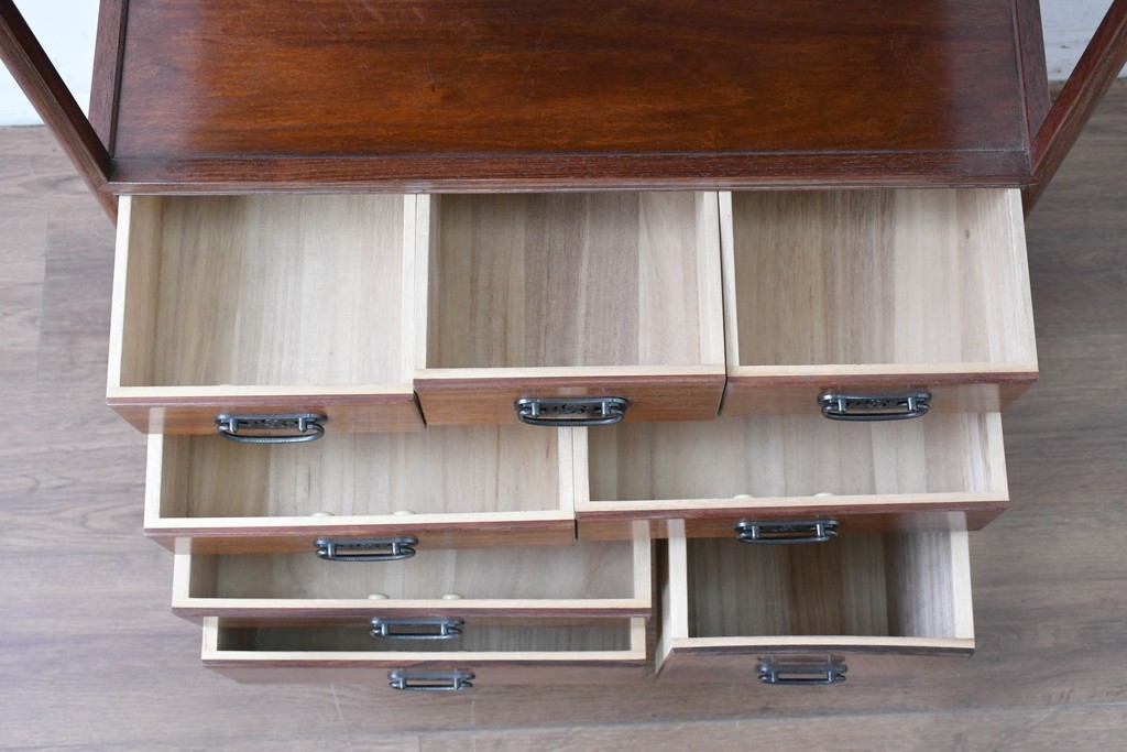 和製ヴィンテージ　力峯作　総紫檀(シタン)材　内部(桐材)　引き出し8杯付きで収納力も抜群の飾り棚　定価推定約60万円　(R-087028)