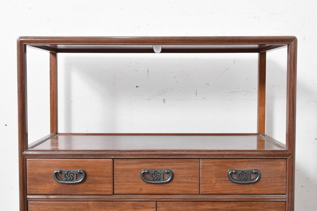 和製ヴィンテージ　力峯作　総紫檀(シタン)材　内部(桐材)　引き出し8杯付きで収納力も抜群の飾り棚　定価推定約60万円　(R-087028)