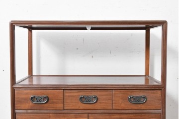 和製ヴィンテージ　力峯作　総紫檀(シタン)材　内部(桐材)　引き出し8杯付きで収納力も抜群の飾り棚　定価推定約60万円　(R-087028)