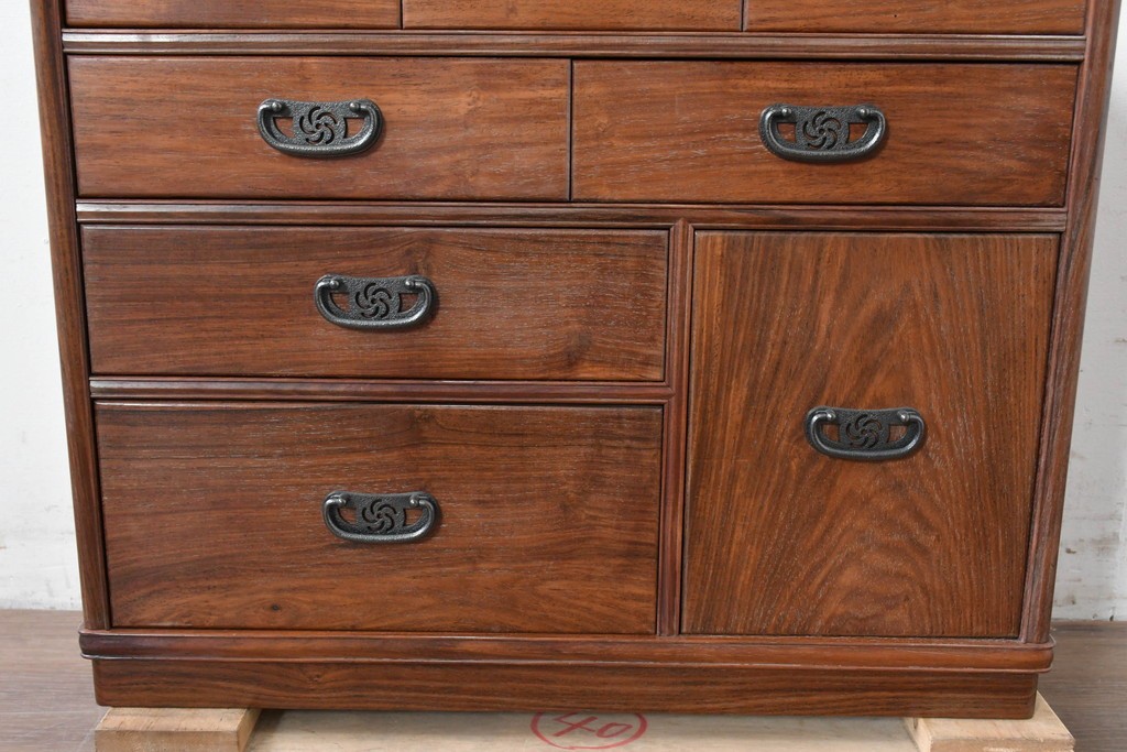 和製ヴィンテージ　力峯作　総紫檀(シタン)材　内部(桐材)　引き出し8杯付きで収納力も抜群の飾り棚　定価推定約60万円　(R-087028)