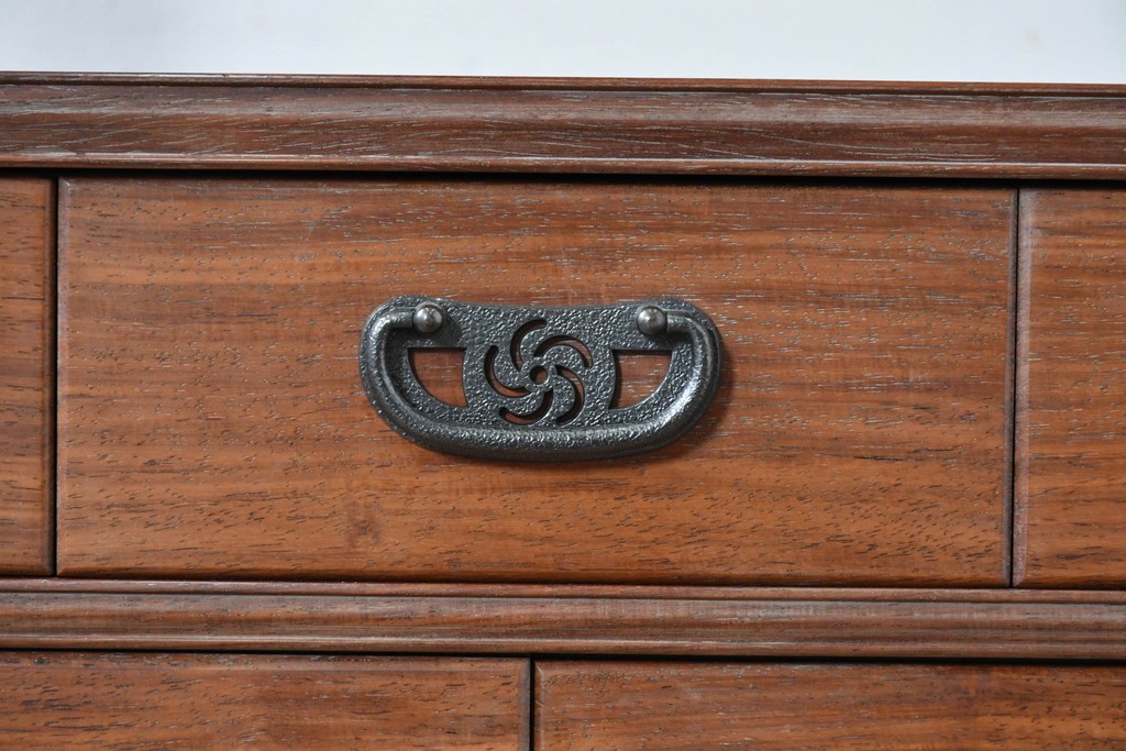 和製ヴィンテージ　力峯作　総紫檀(シタン)材　内部(桐材)　引き出し8杯付きで収納力も抜群の飾り棚　定価推定約60万円　(R-087028)