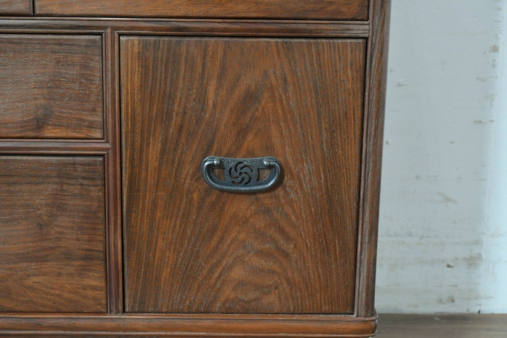 和製ヴィンテージ　力峯作　総紫檀(シタン)材　内部(桐材)　引き出し8杯付きで収納力も抜群の飾り棚　定価推定約60万円　(R-087028)