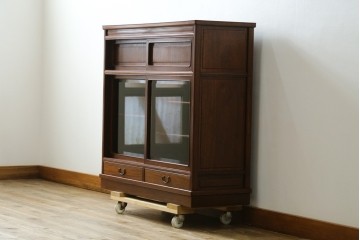 中古　高級品　伊勢丹デパート取り扱い品　指物工芸家具　花梨(カリン)材　職人手作りの小ぶりな茶箪笥　定価約36万円　(R-087040)