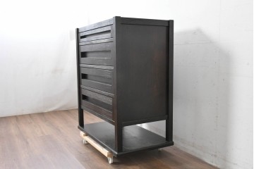 中古　美品　高級品　国産工芸家具　現代和具　NOBUYA MATSUOKA　松岡漆工　浮造り加工の和モダンなチェスト　定価約48万円　(R-087042)