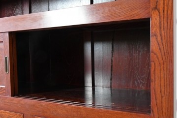 和製ヴィンテージ　最高級!!　国産職人手作り工芸家具　総欅(ケヤキ)材　前板玉杢が美しい総漆塗りの二段重ね水屋箪笥　製作費推定350万円以上　(R-087047)