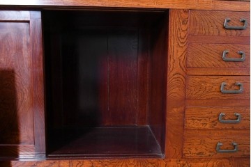 和製ヴィンテージ　最高級!!　国産職人手作り工芸家具　総欅(ケヤキ)材　前板玉杢が美しい総漆塗りの二段重ね水屋箪笥　製作費推定350万円以上　(R-087047)