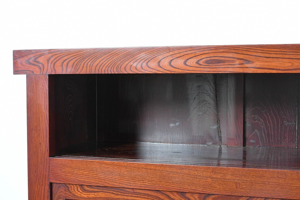 和製ヴィンテージ　最高級!!　国産職人手作り工芸家具　総欅(ケヤキ)材　前板玉杢が美しい総漆塗りの水屋箪笥サイドボード　(R-087048)