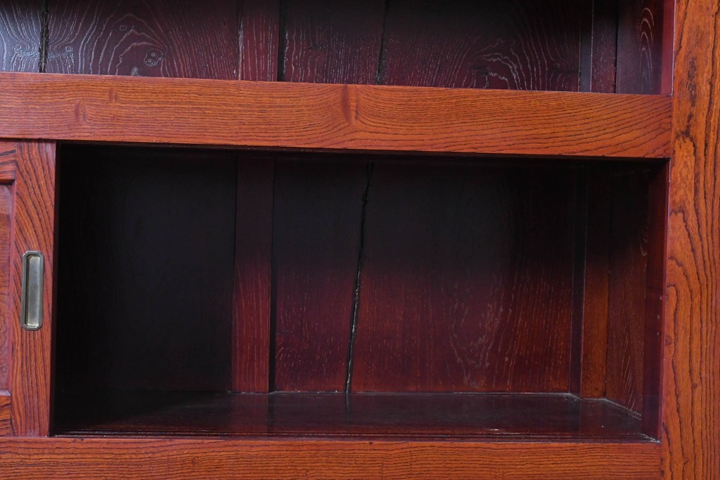 和製ヴィンテージ　最高級!!　国産職人手作り工芸家具　総欅(ケヤキ)材　前板玉杢が美しい総漆塗りの水屋箪笥サイドボード　(R-087048)