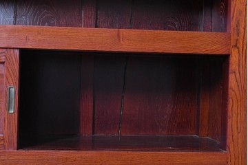 和製ヴィンテージ　最高級!!　国産職人手作り工芸家具　総欅(ケヤキ)材　前板玉杢が美しい総漆塗りの水屋箪笥サイドボード　(R-087048)