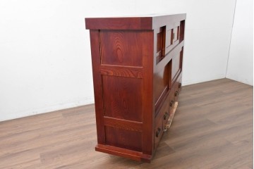 和製ヴィンテージ　最高級!!　国産職人手作り工芸家具　総欅(ケヤキ)材　前板玉杢が美しい総漆塗りの水屋箪笥サイドボード　(R-087048)