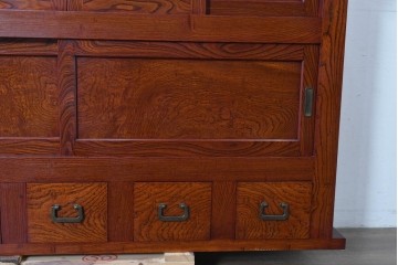 和製ヴィンテージ　最高級!!　国産職人手作り工芸家具　総欅(ケヤキ)材　前板玉杢が美しい総漆塗りの水屋箪笥サイドボード　(R-087048)