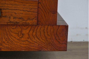 和製ヴィンテージ　最高級!!　国産職人手作り工芸家具　総欅(ケヤキ)材　総漆塗り　前板玉杢が美しい昇り引き出し付きの水屋箪笥サイドボード　(R-087049)