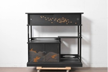 和製ヴィンテージ　在銘　輪島塗　群れ飛ぶ千鳥と波模様の茶棚　定価約240万円　(R-087052)