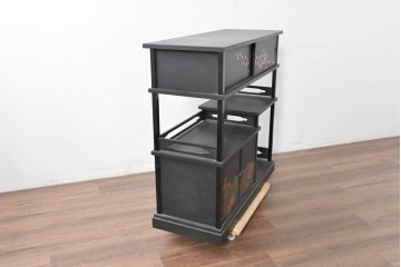 和製ヴィンテージ　在銘　輪島塗　群れ飛ぶ千鳥と波模様の茶棚　定価約240万円　(R-087052)