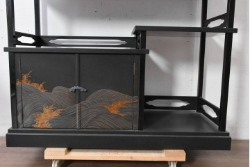 和製ヴィンテージ　在銘　輪島塗　群れ飛ぶ千鳥と波模様の茶棚　定価約240万円　(R-087052)