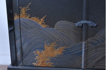 和製ヴィンテージ　在銘　輪島塗　群れ飛ぶ千鳥と波模様の茶棚　定価約240万円　(R-087052)