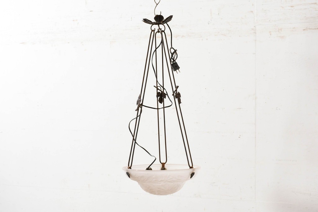 《引っ掛けシーリング式ペンダントライト加工費込み》フランスアンティーク　Cristalleries de Verdun(クリスタル・ド・ヴェルダン)　アールデコデザインのペンダントライト　(R-087057)