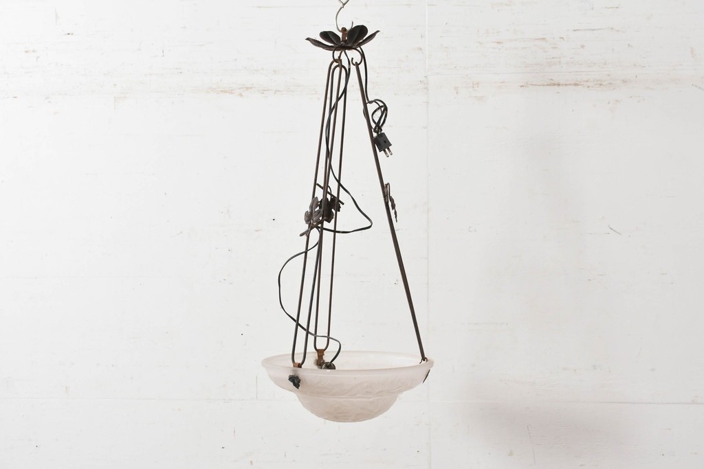 《引っ掛けシーリング式ペンダントライト加工費込み》フランスアンティーク　Cristalleries de Verdun(クリスタル・ド・ヴェルダン)　アールデコデザインのペンダントライト　(R-087057)