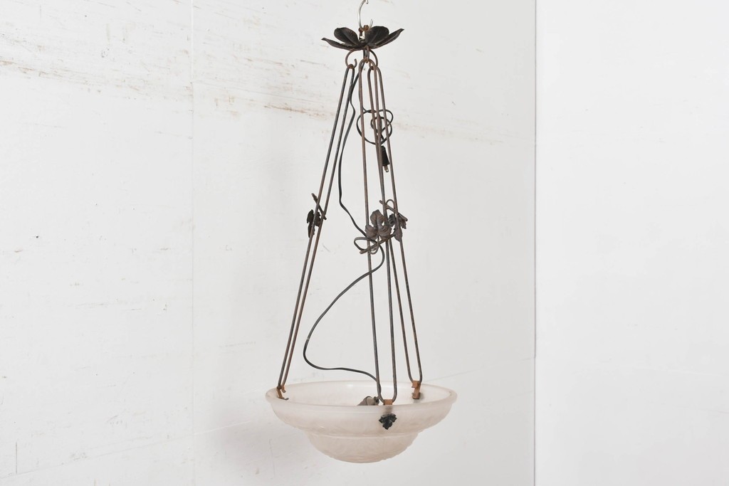 《引っ掛けシーリング式ペンダントライト加工費込み》フランスアンティーク　Cristalleries de Verdun(クリスタル・ド・ヴェルダン)　アールデコデザインのペンダントライト　(R-087057)