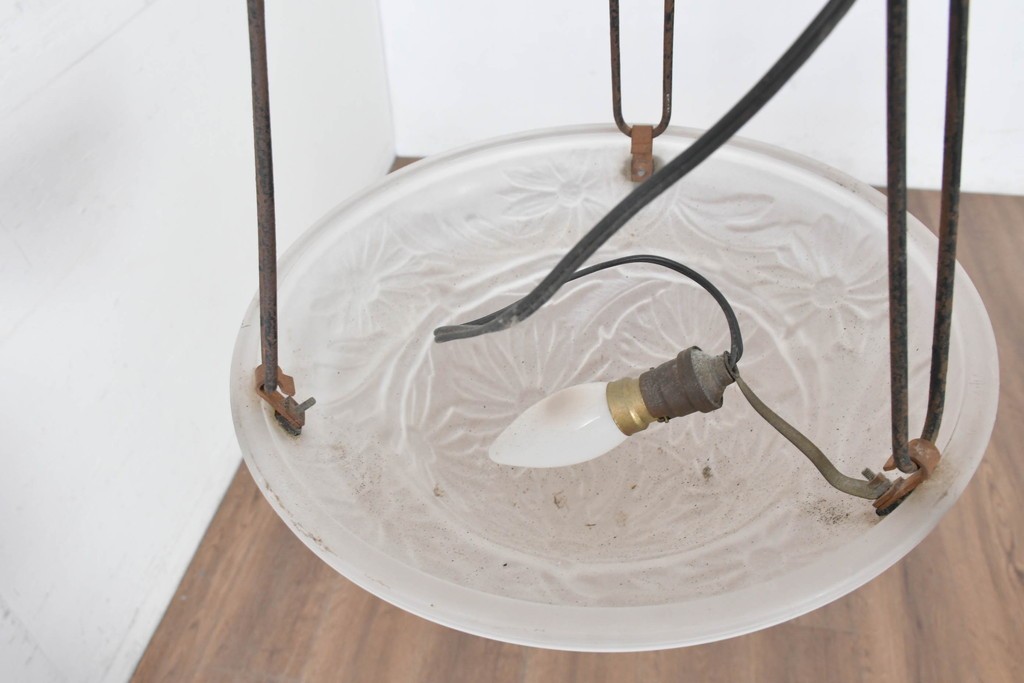 《引っ掛けシーリング式ペンダントライト加工費込み》フランスアンティーク　Cristalleries de Verdun(クリスタル・ド・ヴェルダン)　アールデコデザインのペンダントライト　(R-087057)