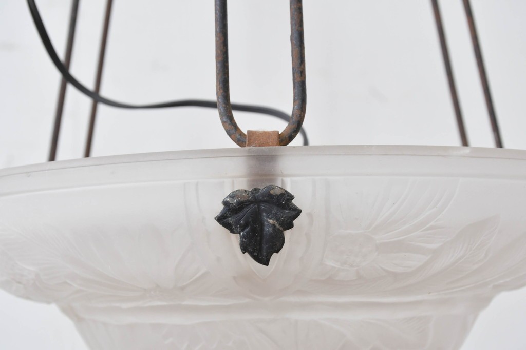 《引っ掛けシーリング式ペンダントライト加工費込み》フランスアンティーク　Cristalleries de Verdun(クリスタル・ド・ヴェルダン)　アールデコデザインのペンダントライト　(R-087057)