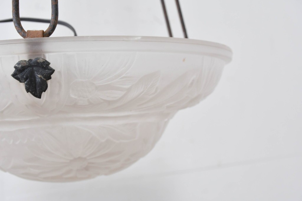 《引っ掛けシーリング式ペンダントライト加工費込み》フランスアンティーク　Cristalleries de Verdun(クリスタル・ド・ヴェルダン)　アールデコデザインのペンダントライト　(R-087057)