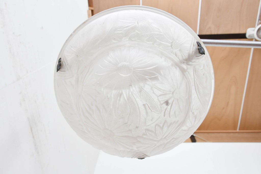 《引っ掛けシーリング式ペンダントライト加工費込み》フランスアンティーク　Cristalleries de Verdun(クリスタル・ド・ヴェルダン)　アールデコデザインのペンダントライト　(R-087057)