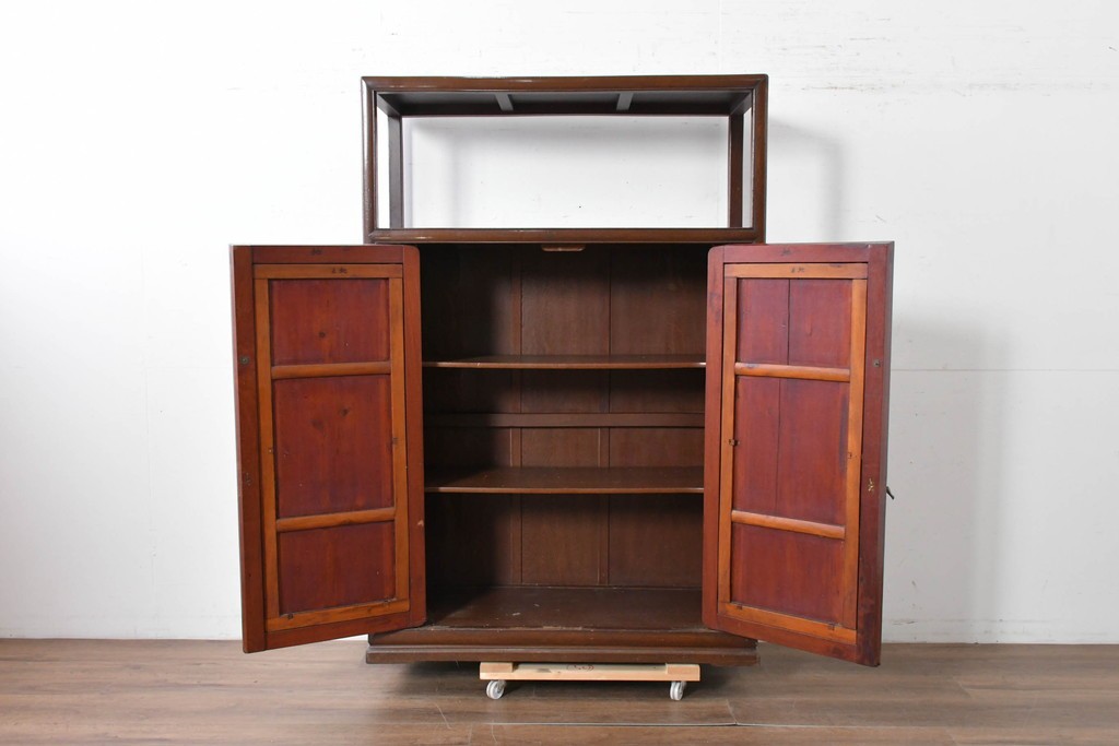 和製アンティーク　明治大正期　高級品　象嵌細工(花・蝶・笹・鳥の図)が美しい飾り棚　(R-087061)