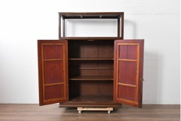 和製アンティーク　明治大正期　高級品　象嵌細工(花・蝶・笹・鳥の図)が美しい飾り棚　(R-087061)