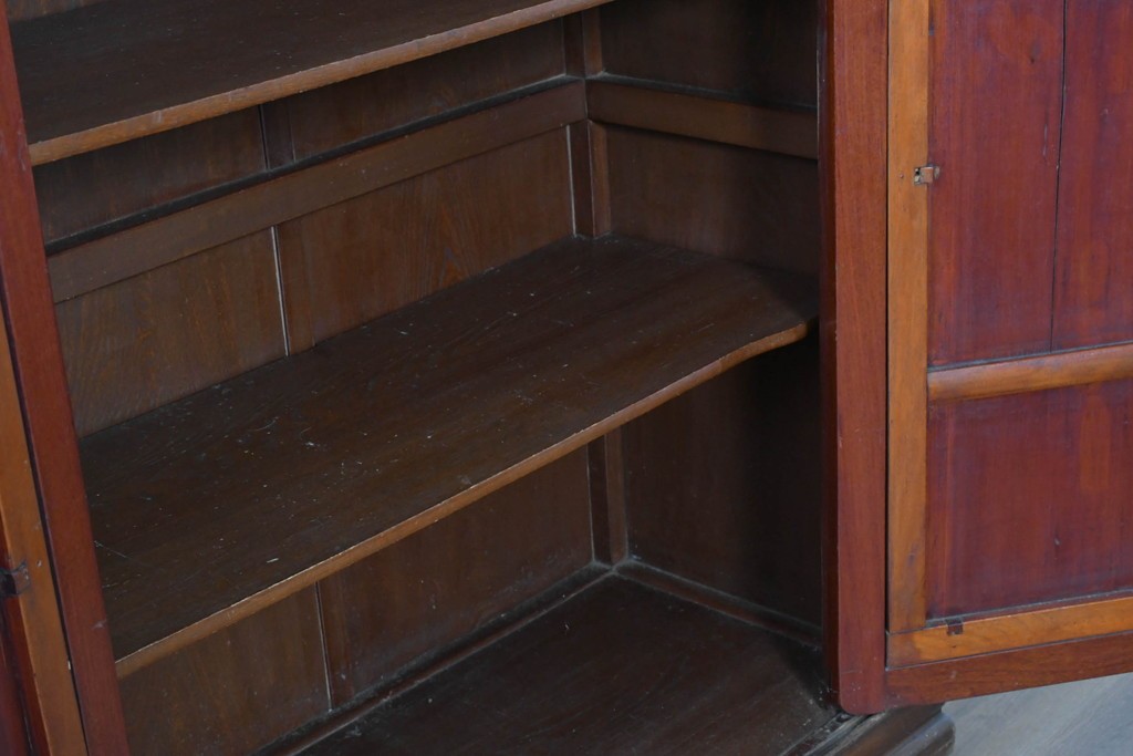 和製アンティーク　明治大正期　高級品　象嵌細工(花・蝶・笹・鳥の図)が美しい飾り棚　(R-087061)