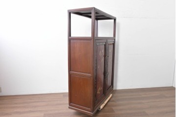 和製アンティーク　明治大正期　高級品　象嵌細工(花・蝶・笹・鳥の図)が美しい飾り棚　(R-087061)