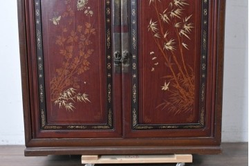 和製アンティーク　明治大正期　高級品　象嵌細工(花・蝶・笹・鳥の図)が美しい飾り棚　(R-087061)