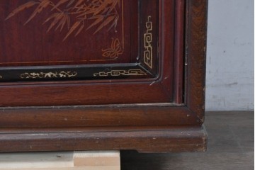 和製アンティーク　明治大正期　高級品　象嵌細工(花・蝶・笹・鳥の図)が美しい飾り棚　(R-087061)