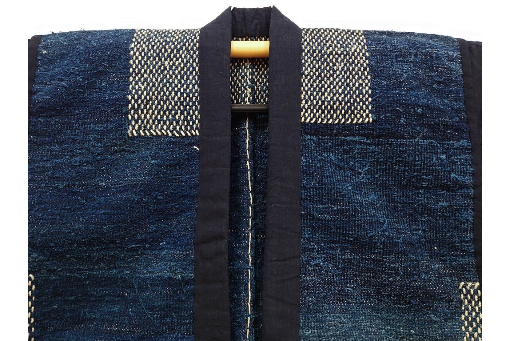 綿製　藍染　刺し子の意匠がアクセントの野良着　(R-087069)